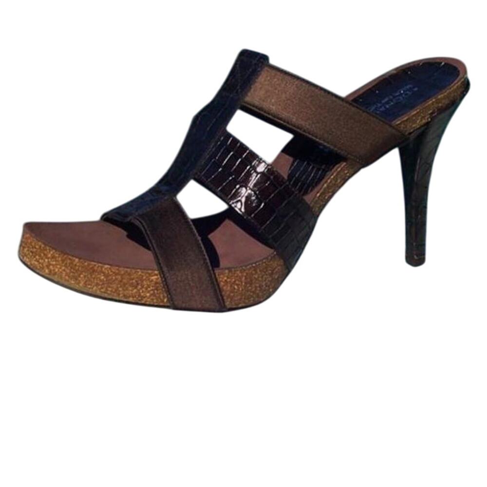 Donald Pliner Expresso Kogi Gator Leather New Elastic Sandal Cork Shoe $285 NWT